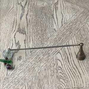 Decorative Brass Metal Candle Snuffer with Glass Accents